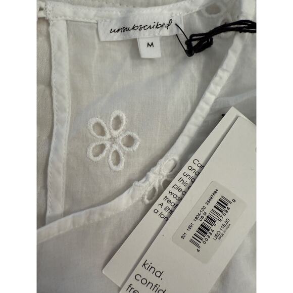 UNSUBSCRIBED Blouse Womens Medium Eyelet Ruffle Boho Embroidered Top Shirt - Picture 3 of 10